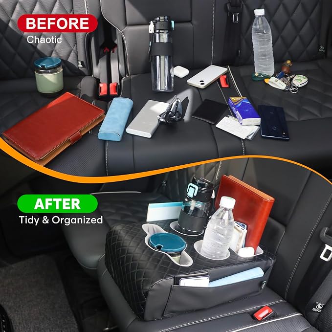 Back Seat Cup Holder for Car, Truck Bed Organizer, Car Truck Boat Organizer, Couch Cup Holder Expander Tray Holds Fit for Coffee Drink Food Snacks Remote with Side Pockets - Image 5