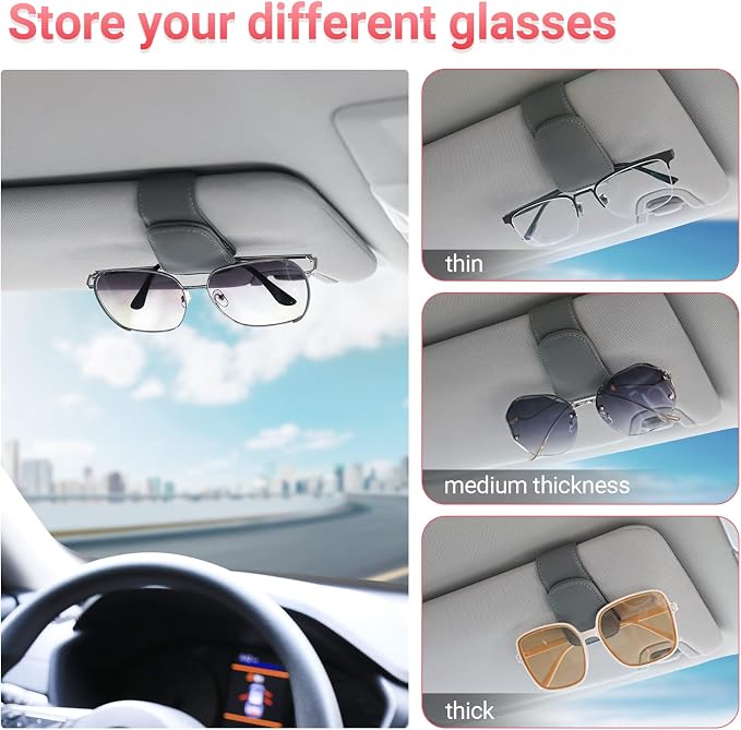 Sunglass Holder for Car Sun Visor Sunglasses Clip Car accessories -Gray | sun visor organizer, ticket card clip, eyeglass sunglasses holder, one-handed magnetic, anti-scratch, car stuff for women men - Image 3
