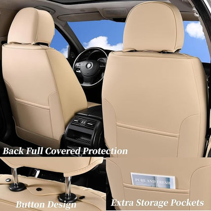 Coverado Car Seat Covers for Front Seat, Leather Seat Covers for Cars, Front Seat Covers, Waterproof Car Seat Protectors Car Seat Cushions Universal for Most Vehicles, Beige - Image 3