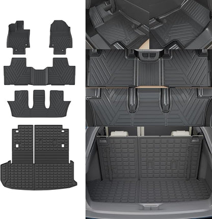 Rongtaod Floor Mats Set for 2024 2025 2026 Toyota Grand Highlander | Trunk Mat with Backrest Mat Waterproof Cargo Mat Cargo Liner TPE All Weather Back Seat Protector Grand Highlander Accessories by Rongtaod
