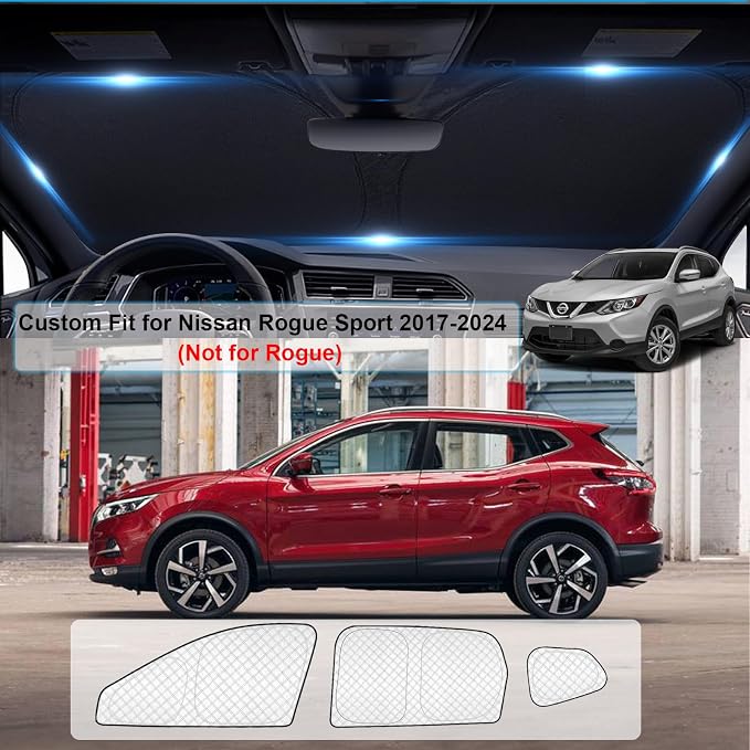 KMF 8pcs Thicken Full Window Sun Shades for Nissan Rogue Sport 2017-2024 Accessories, Custom Fit Windshield Sunshade Car Window Covers for Side Rear, UV Block and Blackout Privacy for Camping Outdoor - Image 3