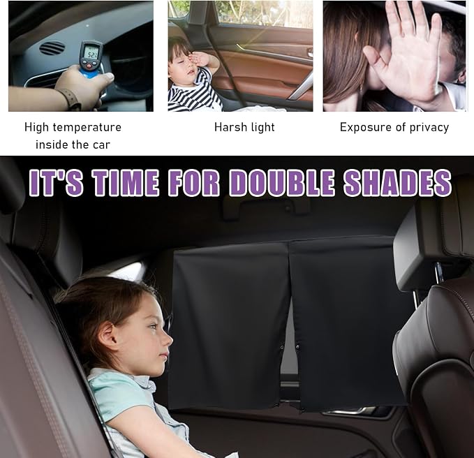 Car Window Shade, Double Layer Mesh Privacy Sunshade for Auto Side Window, Magnetic Breathable Curtain for Baby & Kids Blocks Sun & Heat, Universal Car Accessories - Image 4