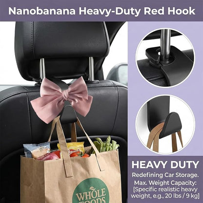 2PCS Car Seat Headrest Hook, Cute Bow Stylish Seat Back Purse Handbag Hanger Organizer, Multi-Purpose Auto Backseat Storage Hook Holder for Umbrella Coat Bag, Universal Fit (Pink) - Image 4