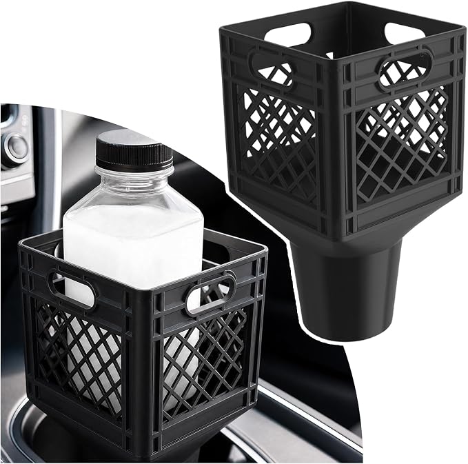 Car Cup Holder Expander for Half-Gallon Juice & Milk,Classic Milk Crate Cup Holder Adapter with Lattice Frame,Anti-Spill Square Cups Holders Insert for Car SUV Truck Interior by Unknown