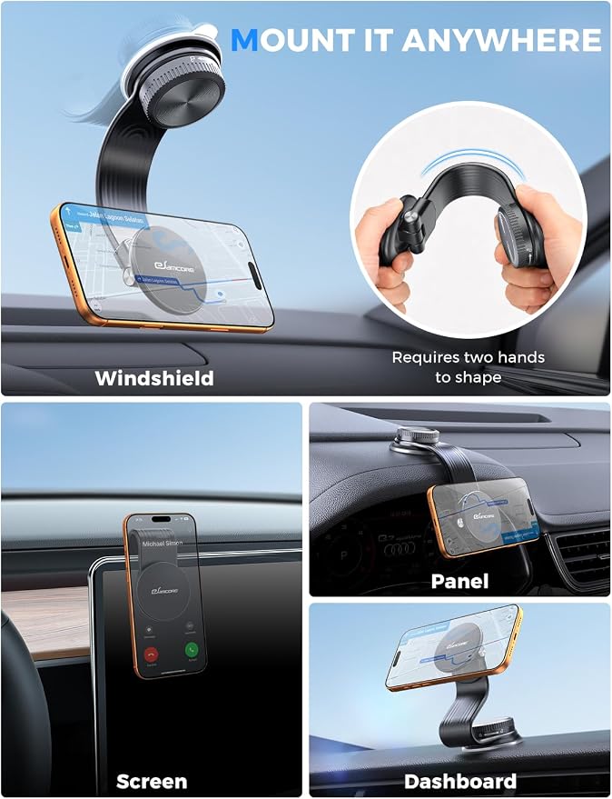 Magsafe Car Mount, Bendable Alloy Arm Magnetic Phone Holders for Your Car | 8” long, Dashboard, Windshield, Vacuum Suction Cup, 22 N55 Magnets, 2.75” Mount Pad, Fits iPhone 17 16 15 14 13 12 Pro Max - Image 2
