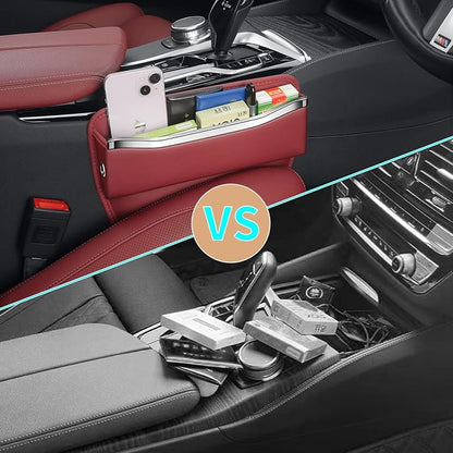 HOLDCY Car Seat Gap Filler Organizer - Leather Console Side Pocket Seat Storage - Stylish and Practical Car Accessories for Cars,SUV,Truck (Red - 2 Pack) - Image 2