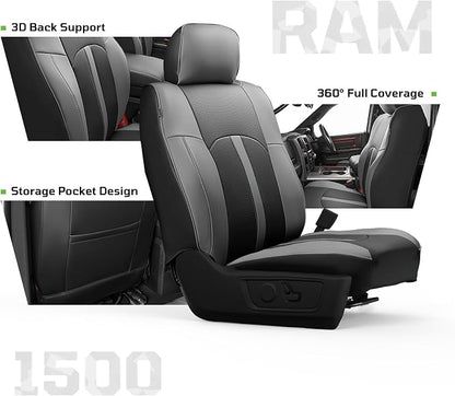 Car Seat Covers Custom Fit for Dodge 2009-2018 Ram 1500 Crew Cab,Black/Grey | Custom Fit Faux Leather Full Set,Waterproof & Wear-Resistant,Fits for 4th Gen Ram 1500 Rebel/Sport/Laramie/Longhorn/Limited - Image 3