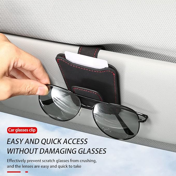8sanlione Sunglasses Holder for Car, Magnetic Glasses Clip, Beige | 3.66x3.0 Inch, Universal fit, sun visors, faux fur surface, 180° rotation, avoid mag cards, car interior accessories - Image 3