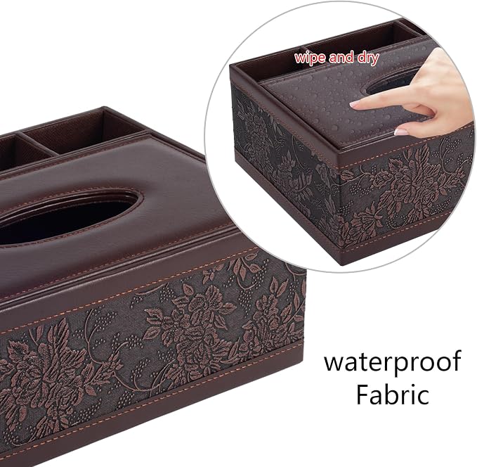 Tissue Box Cover Rectangle Retro Tissue Box Holder PU Leather Facial Tissues Organizer,Multifunctional Remote Control Stationery Storage Box,Home Office Supplies Car Napkin Caddy - Image 6