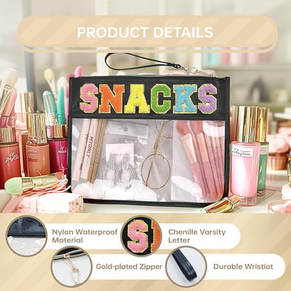 Siwara Snack Bags Clear Pouch Travel Makeup Bag Chenille Letter Bags for Zipper Pouch Clear Cosmetic Bag Clearly Tote Bag Makeup Travel Bags for Women - Image 3