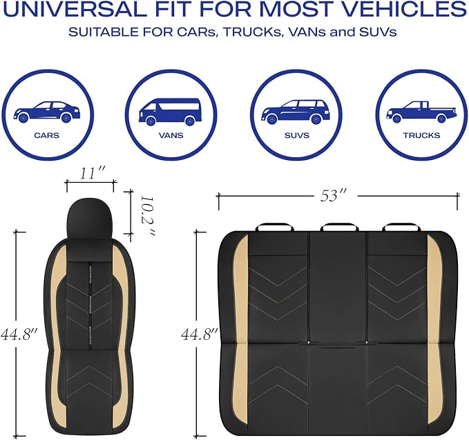 Skechers Car Seat Covers,Luxury Faux Leather Seat Covers,Waterproof Anti Slip Car Seat ProtectorFull Set,Car Accessories Airbag Universal Fit for Most Cars,Vans,Trucks,SUV,Beige - Image 6