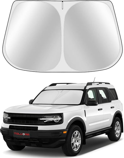 Custom Fit Windshield Sun Shade for Ford Bronco Sport 2021-2025 - Full Coverage, 210T Reflective Fabric, Double-Layer Design - Blocks 99% UV Rays, Keeps Car Cool, Easy to Install and Store by Toluoma