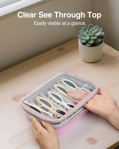 Travel Sunglasses Organizer Case, Clear Sunglasses Travel Case | Glasses Case Multiple Pairs with Adjustable Slots, Hard Shell Sunglass Storage Organizer for Women Men/Camping/Beach etc. - Image 3