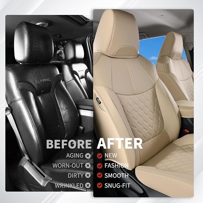 Huidasource Custom Fit RAV4 (Gas Only) Car Seat Covers Full Set, Waterproof Faux Leather for 2019-2024 Toyota RAV4 LE/XLE & XLE Premium/Limited (Does Not Fit Adventure and TRD Off-Road, Beige) - Image 7