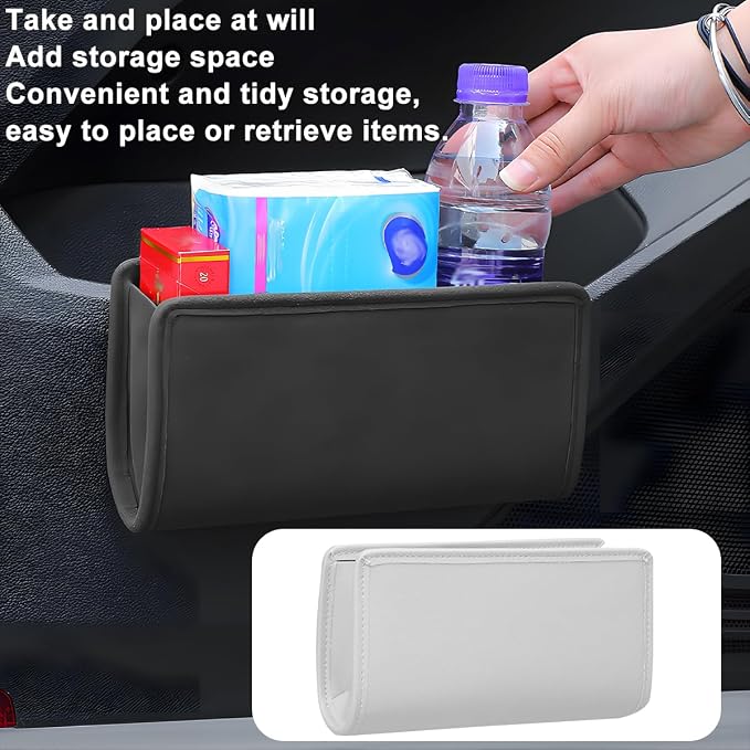 Car Seat Side Storage Pocket, Leather Hanging Foldable Multifunctional Vehicle Front Door Back Organizer Box, Waterproof Auto Interior Organizing Container, Universal fit(White) - Image 3