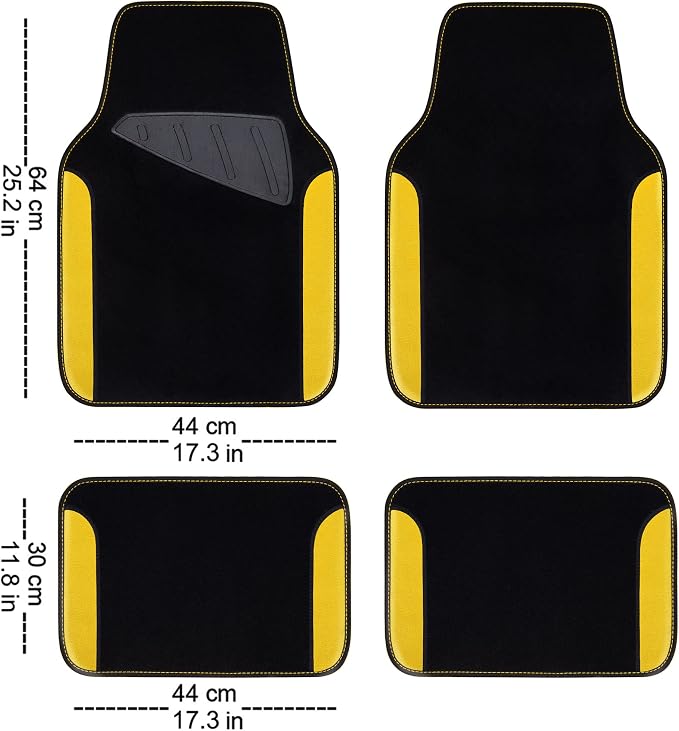 CAR PASS Waterproof Universal Fit Car Floor Mats, Car Mats Fit for SUV,Vans,sedans, Trucks,Set of 4pcs Car Carpet with Driver Heel Pad (Black and Yellow) - Image 2