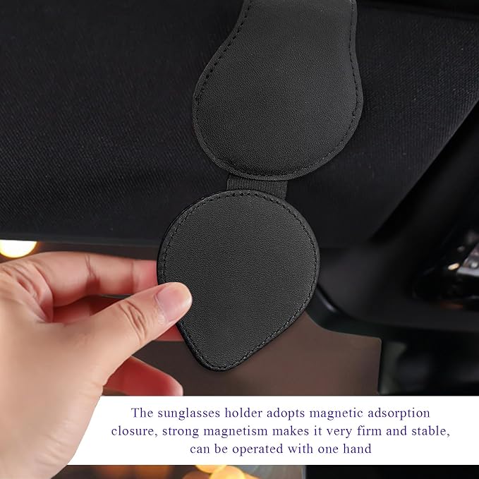 KVAEY Bling Sunglass Holder for Car Visor, Magnetic Leather Visor Clip Glasses Holder with Sparkling Rhinestones, Crystal Visor Ticket Card Clip for Women Girls, Car Accessories (Black) - Image 4