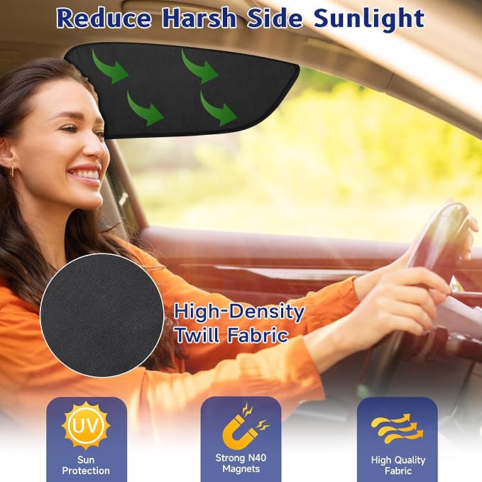 Car Window Shades, Magnetic Side Window Sun Glare Blocker with 7 Built-in N40 Magnets, 2 Pack UV Protection Driving Shade for Driver & Passenger Side, Heat Reduction, Easy Installation - Image 5