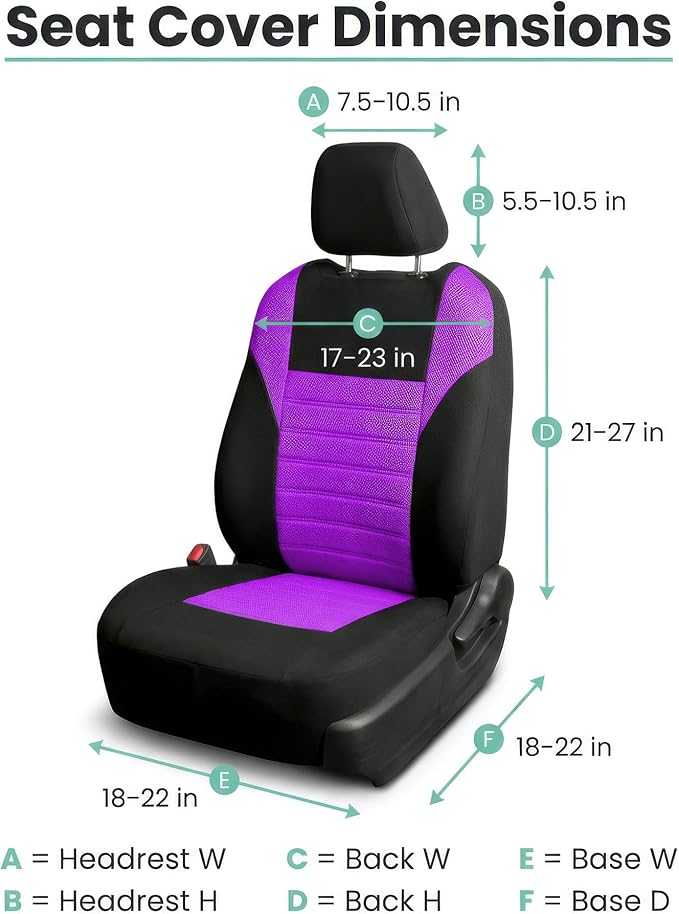 FH Group Automotive Car Seat Covers Front Set Premium 3D Air Mesh Front Seat Covers, Airbag Compatible Universal Fit Interior Accessories for Cars Trucks and SUVs - Purple - Image 7