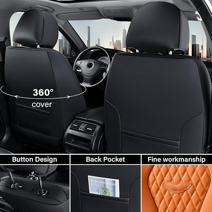 Coverado Automotive Seat Covers, Car Seat Covers Full Set, Orange Car Seat Cover, Driver Seat Covers, Luxury Car Seat Cushion,Leather Seat Cover Seat Protector Fit for Most Cars - Image 3