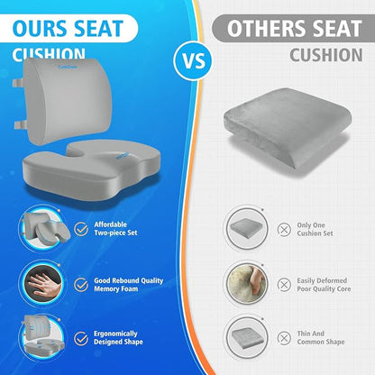 CushZone Seat Cushion and Lumbar Support Pillow for Office Chair Light Grey | Ergonomic Memory Foam for Sciatica Pain Relief & Posture Correction, Non-Slip Chair Cushions for Car, Wheelchair and Travel - Image 6