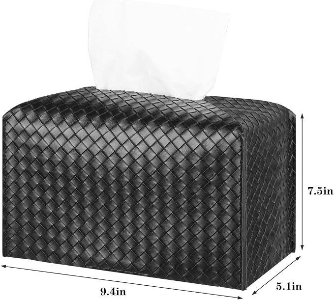 Tissue Box Cover Square Leather Facial Paper Holder, Black | PU Leather，Easy to Fill, Easy Clean, Decorative Cube Tissue Box Holder for Office, Bathroom,Kitchen, Living room, Guest room - Image 2