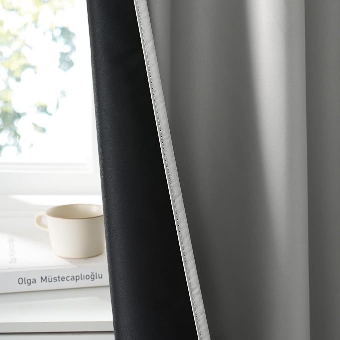 RYB HOME 100% Blackout Bathroom Curtains Over Sink 30 inches Long | Heat UV Blocking, Total Room Darkening, Noise Reducing, Curtains for Basement RV Campers, W42 x L30, Sliver Grey, 2 Panels - Image 4