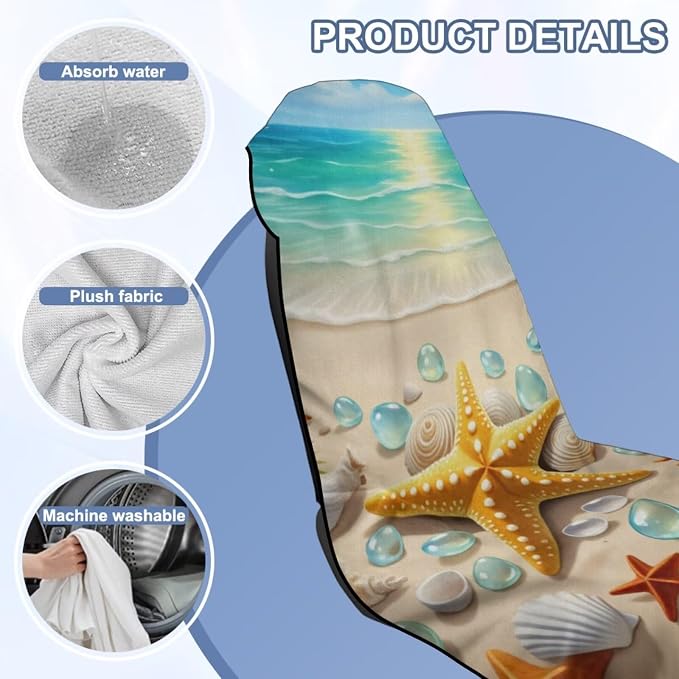 Beach Starfish Car Seat Towel Cover Auto Front Seat Towel Cover | Universal Non Slip Waterproof Sweat Protector with Storage Bag Ocean Starfish Car Interior Accessories Running Gym Yoga Towel - Image 6