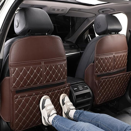 Anti-Kick Mats Seat Back Protector,Back Car Seat Protector Cover for Kids Feet with Storage Organizer,Protect Against Dirt and Scuffs,2 Pack (Brown) by HAYSRMAN