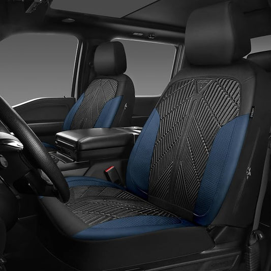 CAR PASS Waterproof Black Blue Car Seat Covers Front Seat Covers Neoprene Wetsuit,All-Weather Non-Slip Durable,Universal Fit for SUV Trucks Automotive,Armrest Airbag Compatible,Emboss Black Blue - Image 2
