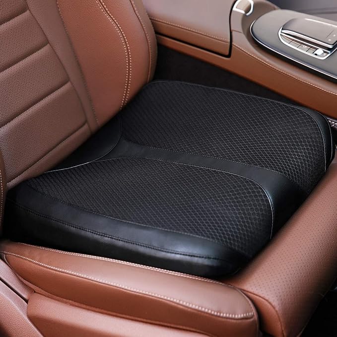 Car Memory Foam Heightening Front Seat Cushion for Short People Driving, Hip(Coccyx/Tailbone) and Lower Back Pain Relief Butt Pillows, Adult Booster Seat for Car. (Black) by QYILAY