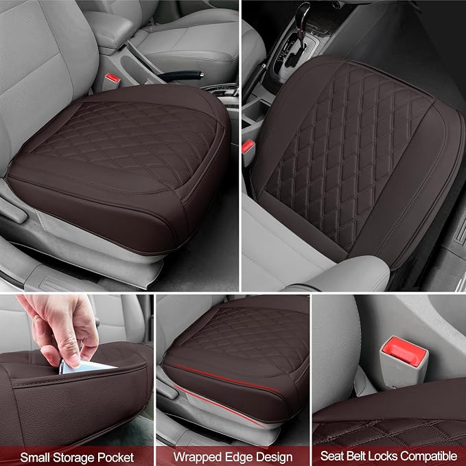 BEITK 1 Pack Leather Front Car Seat Bottom Cover Coffee | PU leather,Waterproof, Full Wrap, Non-slip, Universal Fit for Sedan Truck SUV, Easy to Install - Image 4