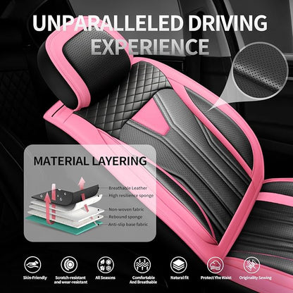 Fit Corolla Premium Leather Car Seat Covers for Toyota Corolla 2000-2025 2026 - Waterproof，Breathable，All-Weather Seat Cushion Protecto & Airbag Compatible, 2 Front Seat Pink&Black - Image 2