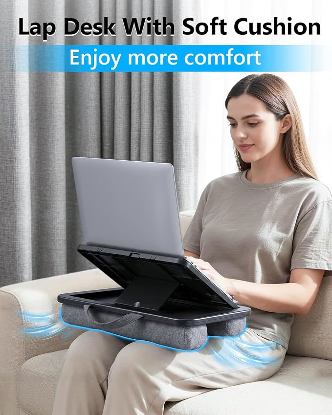 Adjustable Lap Desk with Cushion - 8 Angles Ergonomic Adjustment | Laptop Lap Desk For Bed Couch Car Home Office - Ideal For Reading Drawing Working- Fits up to 14 Inch Laptop Tablet (MINI) - Image 6