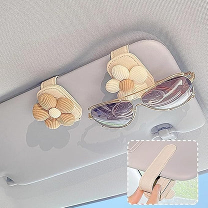 Flower Sunglass Holder for Car Visor – Decorative Sun Visor Clip,Eyeglass Hanger Organizer for Women,Scratch‑Free Glasses Storage Different Size Eyeglasses (Brown Flowers) - Image 5
