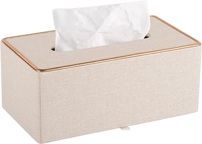 Fashion Leather Tissue Box Holder,Rectangular Tissue Box Cover for Bathroom Dresser Night Stand,Napkin Box Drawer Paper Dispenser,Home Office car Tissue Holder with Magnetic Bottom (Beige) by RHCSZ