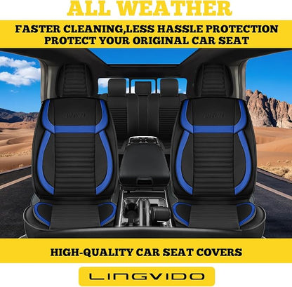 Front Car Seat Covers, Faux Nappa Leather for Sedan SUV, 2 Seats | Waterproof, Breathable and Airbag Compatible, Helps Reduce Slipping, Black+Blue - Image 3