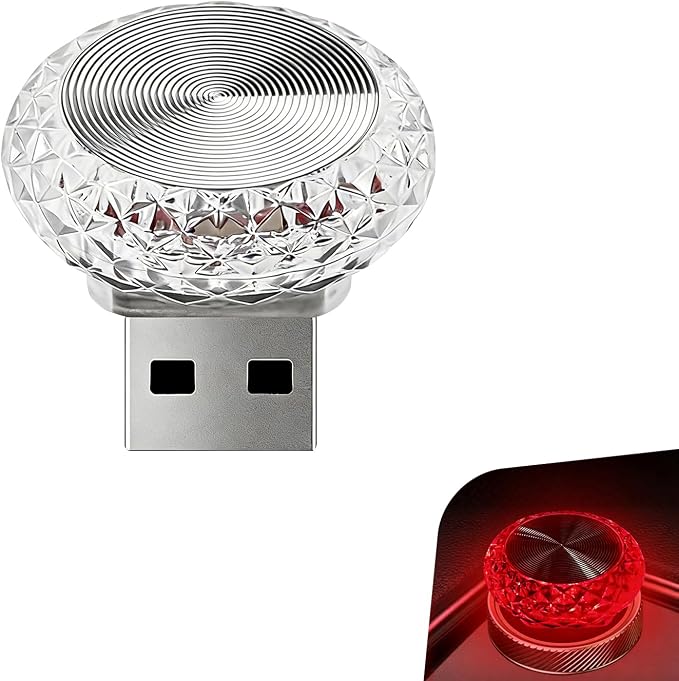 1 PC Mini USB LED Car Atmosphere Lamp, Round Crystal Plug-and-Play Car Ambient Light, Portable Personalized Auto Interior Decor Night Light, Universal for Most Cars, SUVs (Red) by Unknown