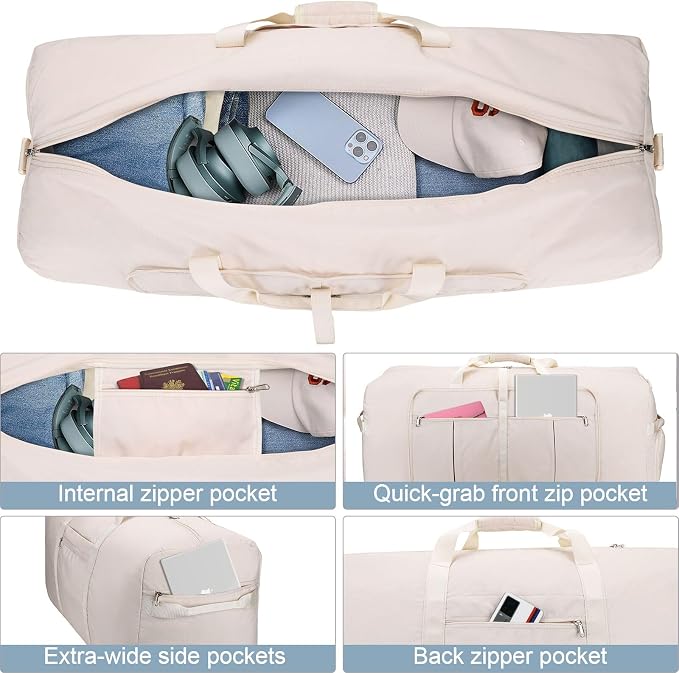 80L EXTRA LARGE Foldable Waterproof Travel Duffle Bag for Men and Women | with Shoe Compartment, Duffel for Weekender Gym Sport, Tear Resistant, Polyester - Image 4