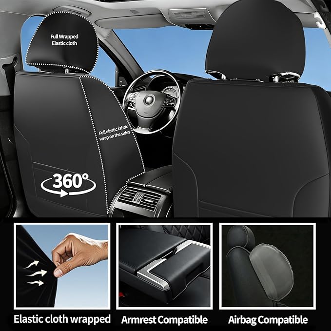 Car Seat Covers Compatible with GMC Terrain 2010-2025 2026 - Waterproof & Breathable Luxury Leather All-Weather Seat Cushions Protectors, Airbag Compatible, Only 2 Front seat Covers (Black) - Image 7