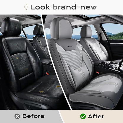 Coverado Car Seat Covers with Lumbar Support, Front Covers for Cars, Universal Automotive Seat Cover, Waterproof, Leather Car Seat Cushion, Interior Seat Protectors for Most Cars - Image 5