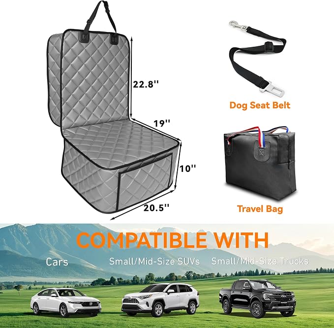 Car Front Seat Cover,PU Leather Car Seat Protector for Dogs & Humans,Grey | Waterproof,Nonslip,Anti-Scratch,Heavy-Duty Front Passenger seat Covers Fits for Cars, Trucks, SUVs,Minivans - Image 4