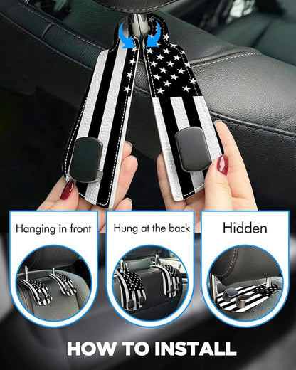 WOCOCN Purse Holder for Car, 2 Pack Heavy Duty Purse Hanger for Car, Flag | PU Leather Car Seat Hooks for Purses and Bags, Cute Floral Headrest Organizer for Handbags & Backpacks - Image 3