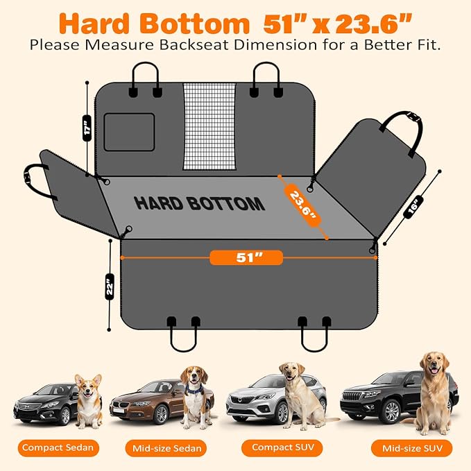 URPOWER Hard Bottom Dog Car Seat Cover for Back Seat, Waterproof Hammock | 400 lbs Support, 45% More Space, PU Leather, Waterproof, Scratch Resistant, Non-Slip, Mesh Window, Dog Seat Belt Included - Image 5