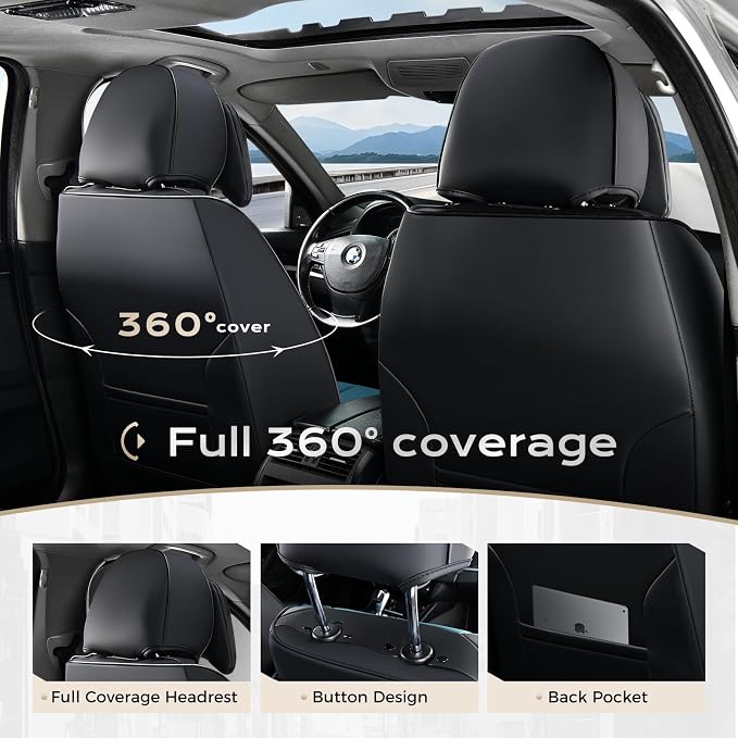 Coverado Car Seat Covers, Seat Covers for Cars, Waterproof Leather Auto Seat Protectors, Leather Car Seat Cushion, Car Interiors Accessories Universal Fit for Most Cars - Image 6