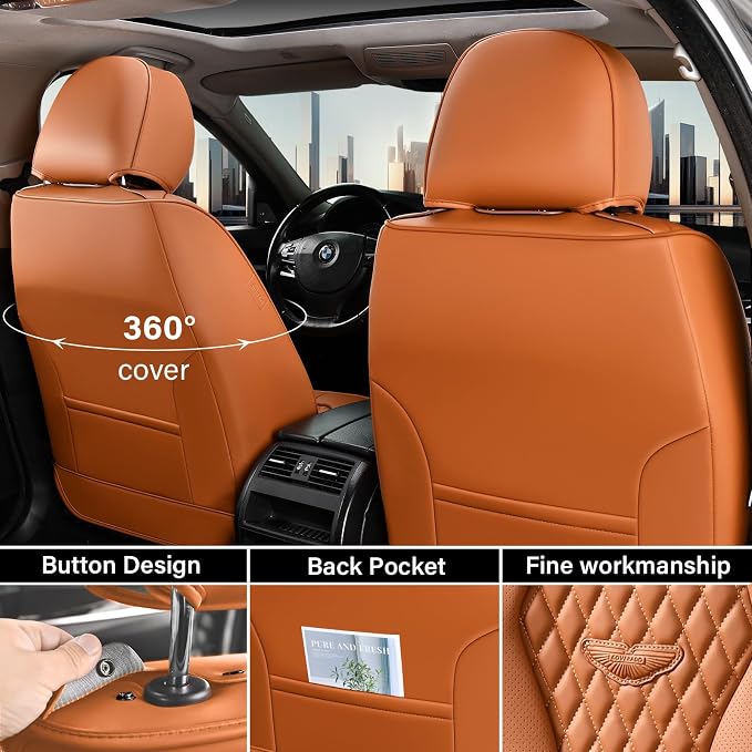 Coverado Seat Covers,Waterproof Seat Covers Front Seats, Brown Car Seat Cover, Luxury Front Car Seat Covers Leather Car Seat Protector, Automotive Car Seat Covers Universal Fit Most Cars - Image 2