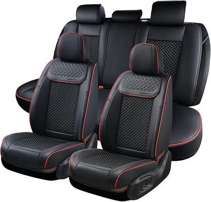 Coverado Leather Seat Covers for Car, Waterproof Car Seat Covers Full Set, 2 in 1 Conversions Car Seat Cover Protector Car Accessories Universal Fit for Most Cars SUVs and Trucks (Black&Red) by COVERADOAUTO