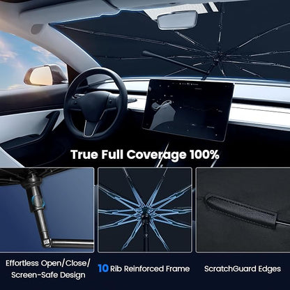 Windshield Sun Shade Umbrella for Ford F150 2015-2026 | Easy to use & storage, 4-Layer Reflective Material, UV Block, 10-Rib, 360° Bendable Handle, Front Window Sun Visor - Image 3