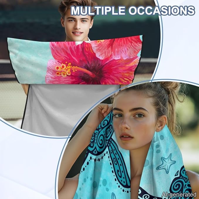 Sea Turtle Print Car Seat Towel Cover After Gym Hibiscus Plumeria Print Sweat Towels for Car Seats Quick-Dry Seat Shield for Truck Sedan SUV, Easy to Install - Image 5