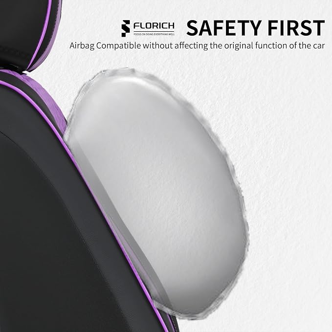 FLORICH Seat Covers for Cars Purple Leather Car Seat Covers Front Pair Breathable Automotive Car Seat Cover Non-Slip Easy Installation Comfortable Universal Fit for Most Car Truck SUV, Black&Purple - Image 6